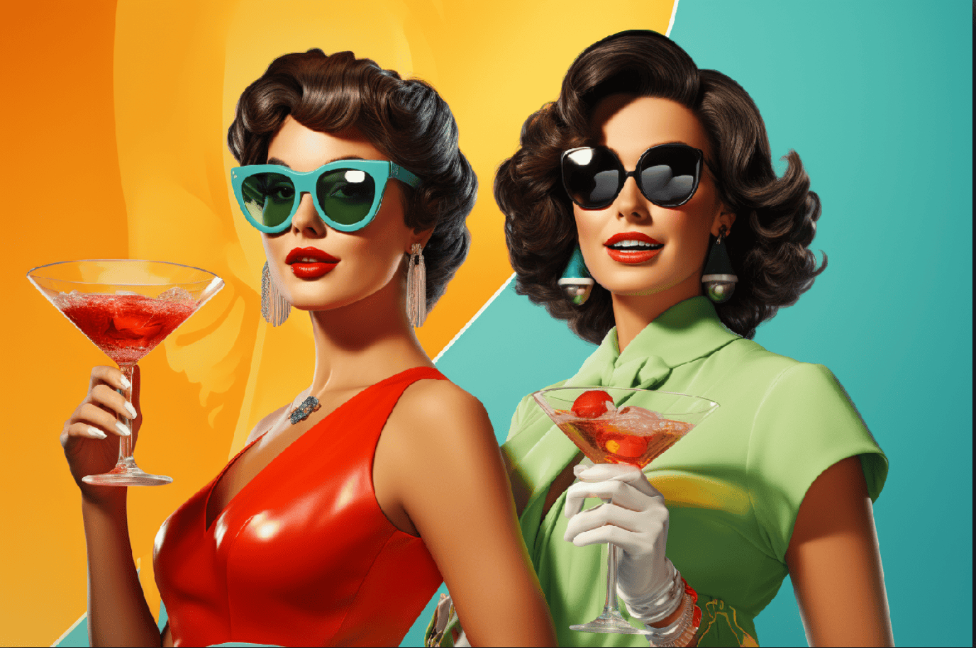 Generative AI Sample Image - Retro Poster of Women Drinking Cocktails